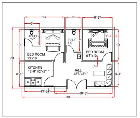 2 bhk house plan (30'x20' sq feet) 2 Bhk House Plan, Common Bathroom, 30x40 House Plans, Custom Built Cabinets, 2bhk House Plan, Bungalow Floor Plans, Indian House Plans, 3d House Plans, Bungalow Homes