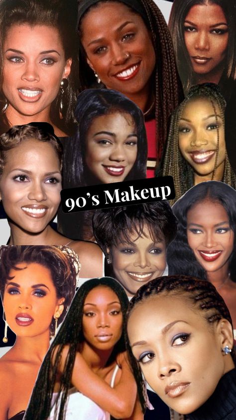 2000s Black Women Makeup, 90s Theme Party Aesthetic, 1990s Makeup Black Women, Brandy Makeup 90s, 90s Makeup Looks Indian, 90s Makeup Supermodel, 90s Makeup For Black Women, Tlc Makeup 90s, Classic 90s Makeup