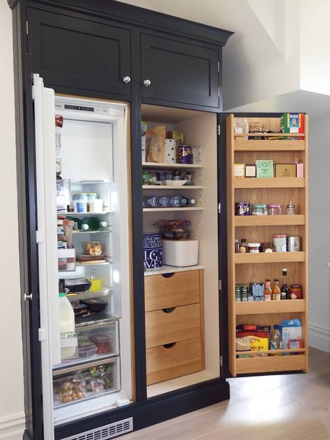 Pantry Cabinet with Fridge: modern Kitchen by INGLISH DESIGN Fridge Modern Kitchen, Kitchen Fridge Cabinet, Pantry With Fridge, Dark Kitchen Ideas, Modern Kitchen Pantry, Small Kitchen Pantry, Kitchen Pantry Cupboard, Modern Pantry, Kitchen Larder