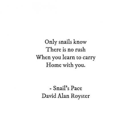 "Only snails know there is no rush when you learn to carry home with you." — David Alan Royster #davidalanroyster #lovequotes #quotes #faith #christianity #family #quotesaboutfamily #lifequotes Love Being Home Quotes, Love And Home Quotes, Home With You Quotes, Snail Quote Inspirational, No Home Quotes, No Rush Quotes, Being Home Quotes, Home Is Quotes, Snail Quote