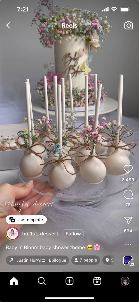 Wildflower Desert Table, Babies Breath Baby Shower Ideas, Baby Rattle Cake Pops, Vintage Flower Baby Shower Ideas, Baby In Bloom Treat Table, Baby In Bloom Gender Reveal Ideas, Baby In Bloom Shower Food Ideas, Wildflower Baby Shower Backdrop, Baby In Bloom Treats