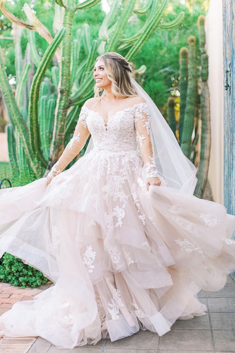 Ivory Wedding Dresses Plus Size, Plus Size Color Wedding Dresses, Blush Wedding Gown Plus Size, Blush Plus Size Wedding Dress, Unique Plus Size Wedding Dresses Color, Fairy Queen Wedding Dress, Blush Wedding Dress With Sleeves, November Wedding Dress, Champagne Bridal Dress