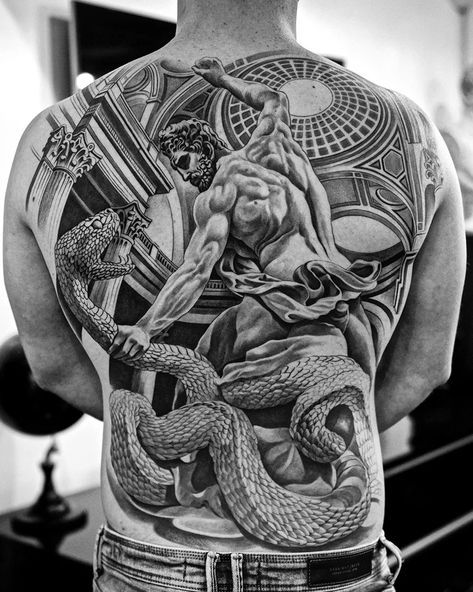 black & gray tattoo artist jun cha works across sculpture and painting in his creations Tattoo Artists Near Me, La Tattoo, Polynesian Tattoos, Black White Tattoos, Statue Tattoo, Istoria Artei, White Ink Tattoo, Men Tattoos, Geometric Tattoos