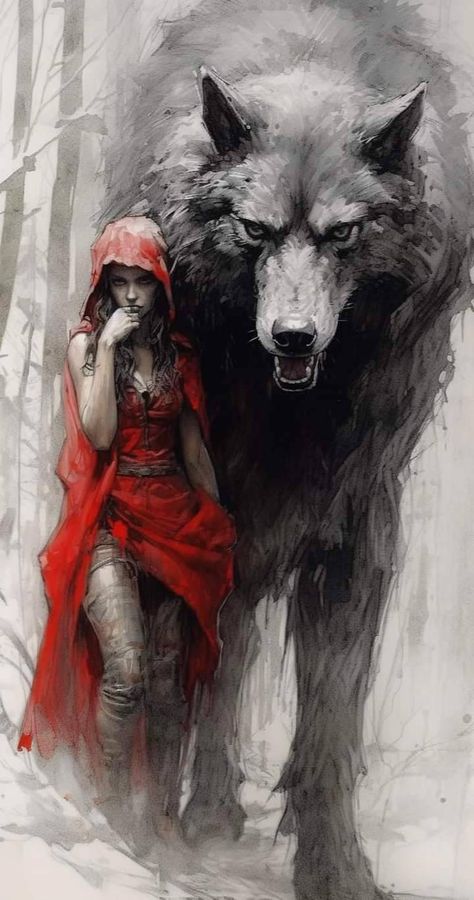 Christmas Fantasy Art, Lup Singuratic, الفن الرقمي, Wolves And Women, Woman In Red, Werewolf Art, Gothic Fantasy Art, Wolf Love, Wolf Tattoos