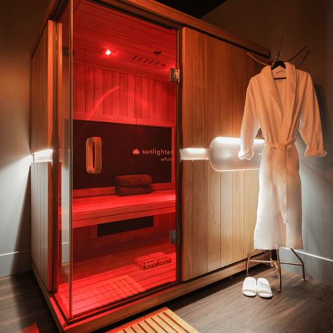 Infrared Sauna Aesthetic, Red Light Therapy Room, Sauna And Cold Plunge Aesthetic, Wellness Facility, Infrared Sauna Room, Red Light Sauna Aesthetic, Wellness Room At Home, Sauna Aesthetic, Infra Red Sauna Benefits