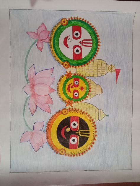 Jagannath Balabhadra and Subhadra art 🎨 Jay Jagannath Drawing, Jagannath Drawing Easy For Kids, Jagannath Drawing Pencil Sketch, Jagannath Rangoli Design, Jagannath Drawing Easy, Jagannath Rangoli, Jagannath Painting Easy, Jagannath Drawing, Easy Scenery