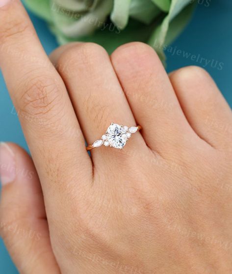 Oval Moissanite engagement ring rose gold vintage engagement | Etsy Vintage Looking Engagement Rings, Vintage 14k White Gold Oval Wedding Ring, Oval Engagement Ring With Side Stones Rose Gold, Vintage Oval Rose Gold Ring, Oval Moissanite Engagement Ring Rose Gold, Rose Gold Oval Flower Wedding Ring, Classy Engagement Rings, Sophisticated Engagement Rings, Rings Romantic