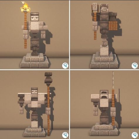 Rale | Design on Instagram: “Statue Designs 🗿 Inspired by an Old Post ▪️ Rate it 1-10 🚀 Made by @rale_design ▪️ If you like this post, save it or share it with your…” Minecraft Medieval Statue, Small Statue Minecraft, Statue Minecraft Ideas, Minecraft Small Statue, Minecraft Statues Blueprints, Minecraft Robot, Minecraft Sculptures, Minecraft Statue Ideas, Minecraft Piano