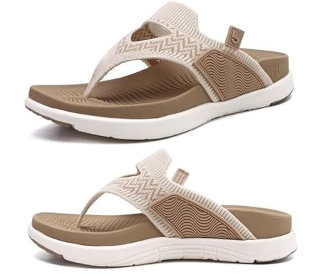 COFACE Womens Orthotic Flip Flops Ladies Slip On Sport Recovery Walking Yoga Mat Thick Athletic Cushion Thong Sandals Summer Beach Pool Sandles Comfortable Plantar Fasciitis Arch Support Beige Size 7 Orthotic Flip Flops, Beach Vacation Essentials, Recovery Sandals, Orthopedic Sandals, Vacation Essentials, Balance Design, Athletic Sandals, Water Party, Hiking Sandals