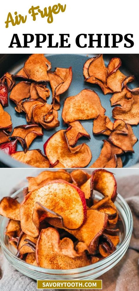 Air Fryer Apple Chips (Cinnamon Flavor) - Savory Tooth Apple Chips Air Fryer, Air Fried Apples, Use Up Apples, Soup Jars, Air Fryer Apple Chips, Cinnamon Apple Chips Baked, Apple Chips Recipe, Cinnamon Apple Chips, Soup In A Jar