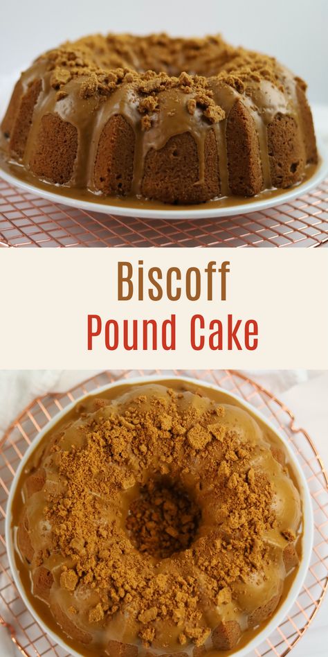 Elevate your baking game with this decadent Cookie Butter Pound Cake. With its rich, buttery flavor and moist texture, it's the perfect cake for impressing your guests or satisfying your sweet tooth! Oatmeal Pound Cake, Blondie Oreo Buttermilk Pound Cake, Nutter Butter Pound Cake, Biscoff Recipes Cake, Cookie Butter Crunch Cake, Biscoff Pound Cake Recipe, Cookie Butter Pound Cake, Biscoff Cookie Butter Pound Cake, Biscoff Bundt Cake