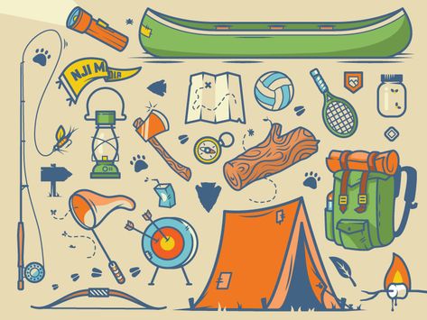 Summer Camp Journal, Camping Photoshoot, Camping Illustration, Summer Camp Aesthetic, Camping Drawing, Camping Journal, Camping Store, Retro Camping, Camping Aesthetic