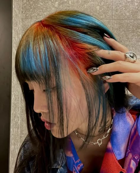 Blue To Orange Hair, Thermal Hair Dye, Hair Dye Rainbow, Mlma Melovemealot, Multicolored Hair, Pretty Hair Color, Dye My Hair, Hair Reference, Hair Inspo Color