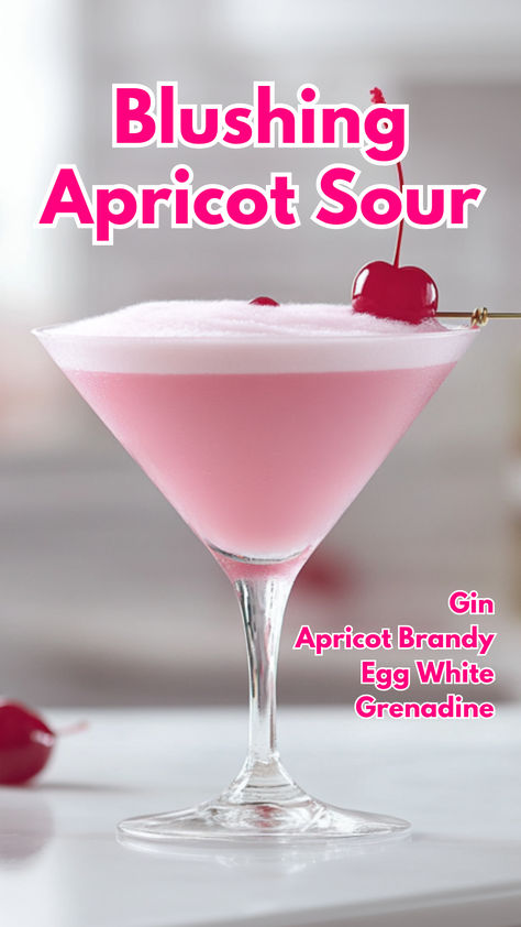 Blushing Apricot Sour Apricot Brandy Cocktails, Brandy Drinks, Brandy Sour, Sour Cocktails, Easy Gin Cocktails, Cocktail Cards, How To Make Gin, Apricot Brandy, Classic Gin Cocktails