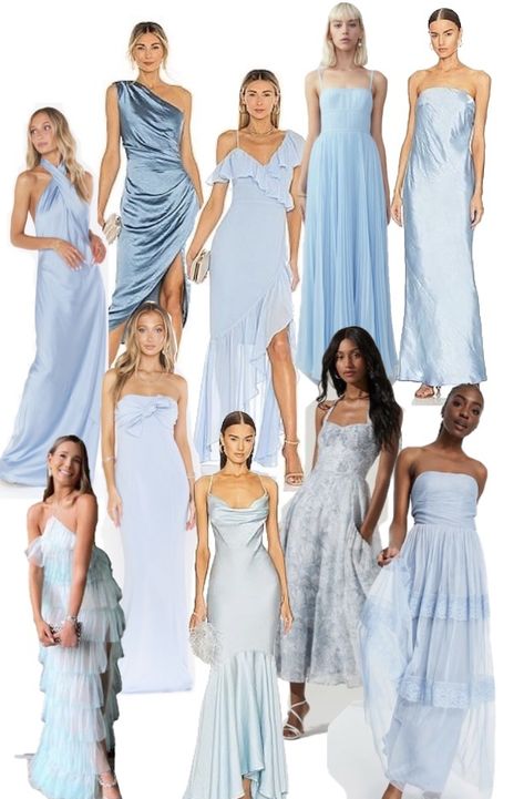 Luxury Blue Bridesmaid Dresses, New England Bridesmaid Dresses, Spring Maid Of Honor Dress, Pale Blue Mismatched Bridesmaid Dresses, Blue Beachy Bridesmaid Dress, Bridesmaid Aesthetic Blue, Sky Blue Bridesmaid Dresses Mismatched, Something Blue Dress Code, Mix Match Light Blue Bridesmaids