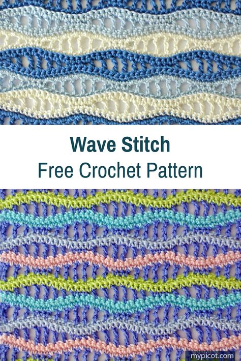 Learn A New Crochet Stitch: Crochet Wave Stitch - Knit And Crochet Daily Crochet Wave Stitch, Crochet Wave Pattern, Summer Crochet Projects, Wave Stitch, Summer Shawl, Colorful Crochet, Basic Crochet, Stitch Crochet, Crochet Summer