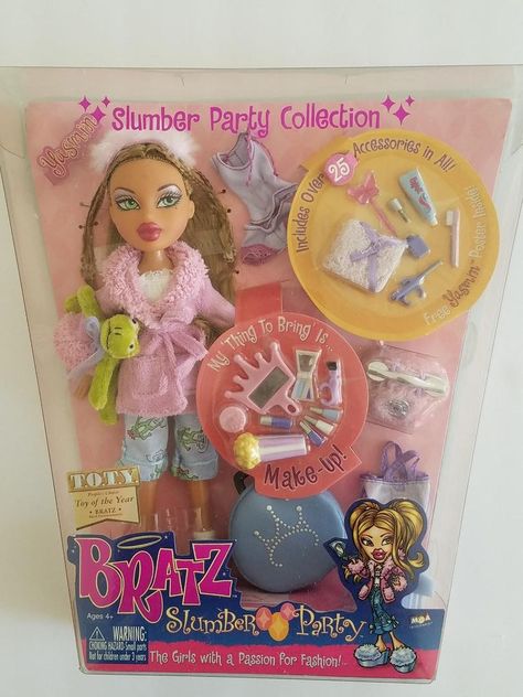 Bratz Slumber Party Collection Yasmin 2002 NIB Bratz Slumber Party, All Bratz Dolls, Good Night Angel, Happy Birthday Paul, Bratz Characters, Bratz Doll Outfits, Brat Doll, Nostalgic Toys, Happy Party