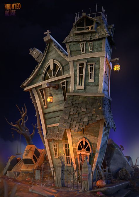 Haunted House Diy, Casa Halloween, House Cartoon, Creepy Houses, Haunted Dollhouse, Bg Design, Karakter Disney, Halloween Miniatures, Spooky House