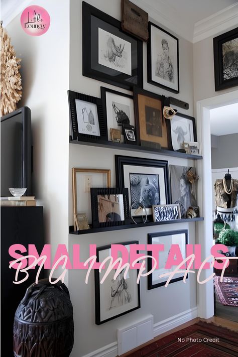 Create a gallery wall for a high-end, designer look! Antiques And Modern Decor, Picture Ledge Shelves, Ledge Shelves, Picture Ledge Shelf, Ledge Shelf, Photo Layers, Picture Ledge, Minimal Wall, Restoration Hardware