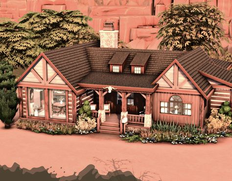 Cute Ranch House, The Sims 4 Ranch House, Sims 4 Horse Ranch House, Sims Ranch House, Sims 4 Ranch Style House, Small Horse Ranch, Sims 4 Ranch House, Sims 4 Landscaping, Horse Ranch House