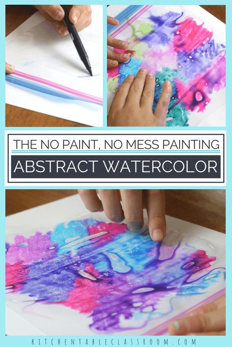 This simple but striking process is the perfect low mess introduction to abstract painting for kids. All you need are plastic bags and washable markers! Paintings Techniques, Watercolor Painting Easy, Abstract Art For Kids, Easy Abstract Art, Drawing Videos For Kids, Watercolor Art Diy, Painting Activities, Easy Art Projects, Washable Markers