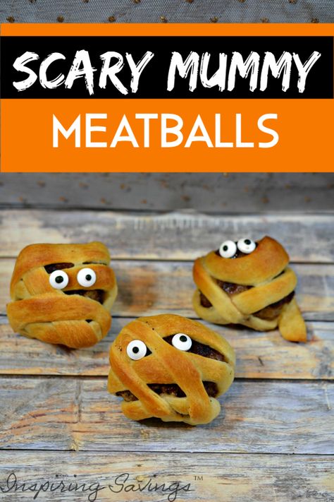 Kid Friendly Meatballs, Halloween Snack For Kids, Mummy Meatballs, Halloween Meatballs, Halloween Snacks For Kids, Snack For Kids, Halloween Snack, Crunchy Moms, Appetizer Meatballs