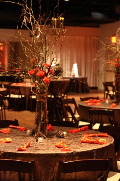 Gold crush linens and dark wood chairs - Indoor fall wedding reception idea! Weddings Wedding Reception Photos on WeddingWire Indoor Fall Wedding, Fall Centers, Flowers And Candles, Autumn Wedding Reception, Indoor Reception, Fall Wedding Centerpieces, Fall Wedding Decorations, Wedding Inspiration Fall, Theme Halloween