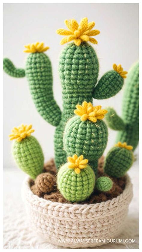 Amigurumi Cactus Crochet Free Pattern - Always Free Amigurumi Crochet Cactus Flower, Crochet Potted Plants Free Pattern, Cactus Crochet Pattern Free, Crochet Succulents Free Pattern, Written Crochet Patterns Free, Crochet Plants Free Pattern, Crochet Cactus Free Pattern, Crochet Planter, Crochet Plants