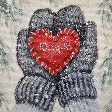 Winter Mittens w/ Personalized Heart Christmas Ornament Acrylic Painting Tutorial by Angela Anderson on YouTube  #christmasornament #christmaspainting #mittens #heart #personalizedgifts #personalizedart #ornament #princetonbrushes How To Draw Mittens, Christmas Paintings For Boyfriend, Spring Painting Ideas On Canvas For Beginners, February Painting Ideas Canvases, Valentine’s Day Acrylic Painting, February Canvas Painting Ideas, Valentine Canvas Painting Ideas, Valentines Day Acrylic Painting, Valentines Acrylic Painting