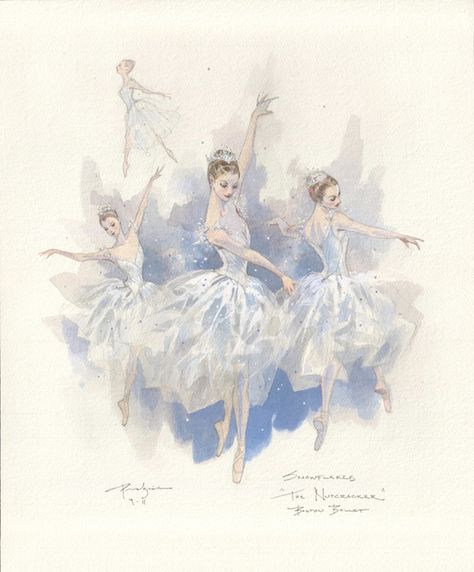 concept art for the boston ballet's 'nutcracker' Robert Perdziola, Snowflake Sketch, Nutcracker Snowflakes, Snow Nutcracker, Ballerina Sketch, Boston Ballet, Ballet Illustration, Costume Sketches, Ballet Designs