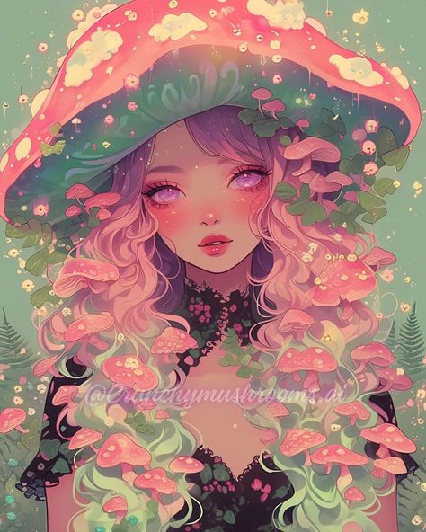 Flower Fairy Drawing, Mushroom Art Cute, Mushroom Girl Art, Mushroom Anime, Mushroom Oc, Anime Mushroom, Mushroom Reference, Mushroom Character, Fantasy Reference