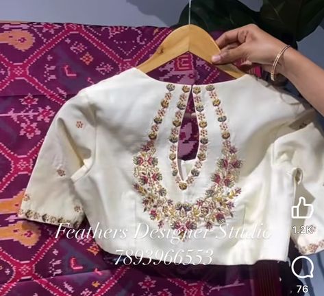 Machi Work, Amjad Khan, White Blouse Designs, Basic Blouse Designs, Simple Stitching, Maggam Designs, Heavy Blouse, Embroidered Blouses, Blouse Works