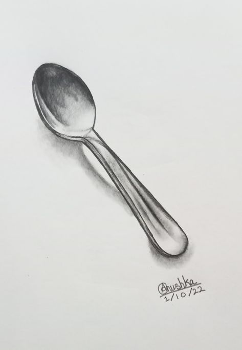 Still life sketch of Spoon 🥄✏️ Spoon Sketch, Utensils Drawing, Still Life Pencil Shading, Spoon Drawing, Drawing Cup, Reflection Drawing, Still Life Sketch, Fruit Art Drawings, Ap Drawing