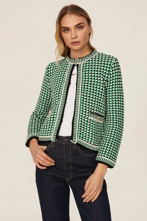 Maneflanne Tweed Jacket by Maje | Rent the Runway Tweed Cardigan, Large Cardigan, Patterned Cardigans, Printed Cardigan, Looks Chic, Cardigan Fashion, Cashmere Cardigan, Sweater Set, Short Sleeved Sweaters