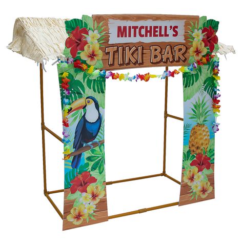 Personalized Tabletop Luau Hut - OrientalTrading.com Tabletop Tiki Bar, Tiki Hut Ideas, Margaritaville Bar, Hawaiian Luau Party Decorations, Corrugated Plastic Signs, Hawaiian Party Theme, Luau Party Supplies, Luau Party Decorations, Luau Birthday Party