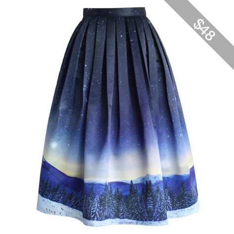 Chicwish Starry Starry Night Pleated Midi Skirt Chicwish Skirt, Starry Starry Night, Blue Pleated Skirt, Blue Midi Skirt, Mid Calf Skirt, Calf Length Skirts, Led Dress, Skirt Pleated, Fashion Buyer