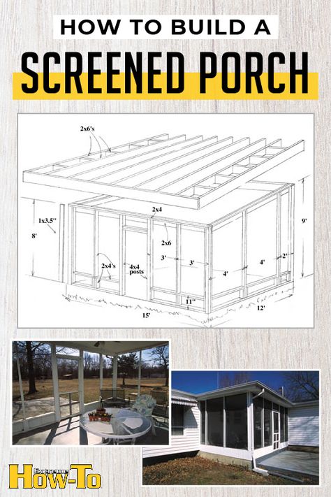 How To Build Screened In Porch, Porch Plans How To Build, Building A Screened In Porch, Porch Screened In, Build A Screened In Porch, Build Porch, Diy Screened In Deck, Screened In Porch Design Plans, Diy All Season Porch