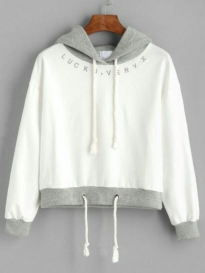 White Hooded Sweatshirt, Cheap Clothes Online, Womens Sweatshirts Hoods, White Long Sleeve Top, Cropped Sweatshirt, Girls Fashion Clothes, Print Sweatshirt, Drawstring Hoodie, Embroidered Sweatshirts