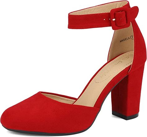 DREAM PAIRS Womens High Block Heels Court Shoes Closed Toe Ankle Strap Chunky Wedding Pumps Dress Shoes: Amazon.co.uk: Fashion Wedding Pumps, Closed Toe Heels, Block Heel Pumps, Party Pumps, Fun Heels, Red High Heels, Closed Toe Shoes, Square Toe Heels, Platform Heels Chunky