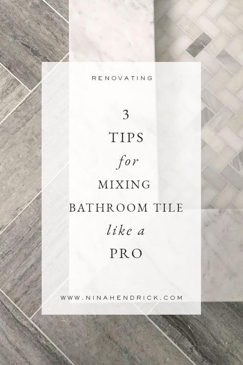 Learn how to mix bathroom tile like a pro with these three easy tips for implementing a cohesive but interesting design for your space. Mixing Tiles, Herringbone Tile Bathroom, Herringbone Tile Pattern, Master Bath Tile, Best Bathroom Flooring, Herringbone Tile Floors, Marble Bathroom Floor, Small Bathroom Tiles, Marble Tile Bathroom