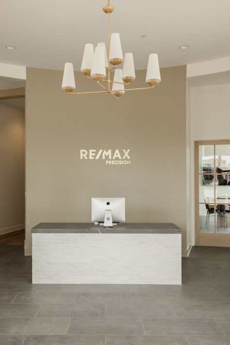 Remax Office Interior Design, Office Real Estate Design, Remax Office Design, Real Estate Brokerage Office Design, Realty Office Design, Real Estate Office Design Work Spaces, Office Paint Colors Business, Real Estate Office Design Interiors, Real Estate Office Design