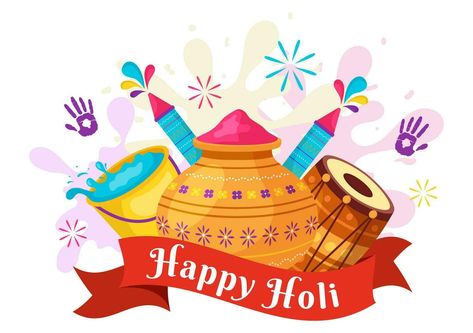 Happy Holi Festival Vector Illustration with Colorful Pot and Powder In Hindi in Colors Celebration Flat Cartoon Background Design Holi Illustration, Cartoon Background Design, Happy Holi Festival, Holi Festival, Happy Holi, Cartoon Background, Cityscape Photos, Logo Banners, Custom Illustration