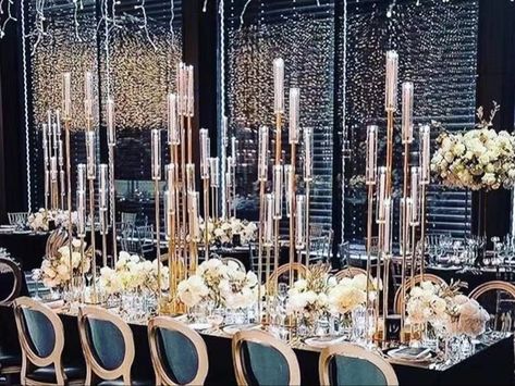 Candelabra Wedding Centerpieces, Gold Candelabra, Candelabra Wedding, Silver Candelabra, Candlestick Centerpiece, Candelabra Centerpiece, Birthday Centerpiece, Candle Arrangements, Metal Candelabra