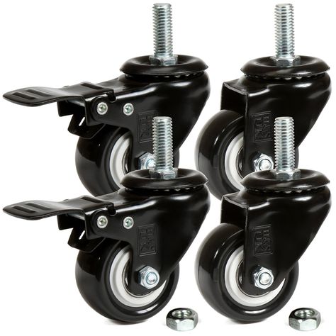 H&S 4 Castor Wheels Heavy Duty 200KG 50mm PU Rubber Swivel Trolley Furniture Caster with Brakes Black - Screw : Amazon.co.uk: DIY & Tools Furniture Hardware Drawer Pulls, Boss Chair, Castor Wheels, Furniture Casters, Double Lock, Caster Chairs, Rolling Cart, Caster Wheels, Swivel Casters