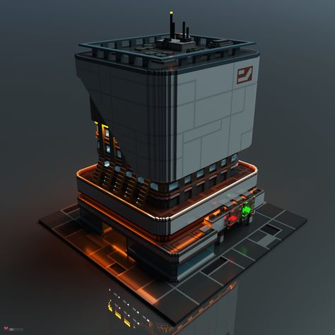 3D render of submission for "Voxels of Titan" event on MagicaVoxel Community discord - February 2020 Voxel Architecture, Voxel Building, Cyberpunk Building, Scifi Building, Sci Fi Building, Sci Fi Architecture, Bangunan Minecraft, Base Building, Sci Fi Environment