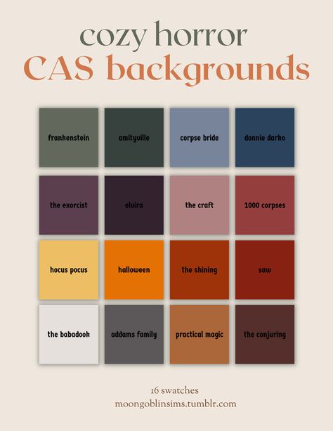 💀 16 cas backgrounds from my Cozy Horror Palette 💀 only place one CAS background in Mods folder 💀 blob remover required - included in zip 💀 tou: please don't claim as your own! 💀 sims 4 cc | moongoblinsims.tumblr.com Sims 4 Cas Background Solid Color, Cozy Horror, Sims 4 Cas Background, Cas Background, The Babadook, Sims 4 Cas Mods, Monochrome Background, Castle Aesthetic, Skin Details