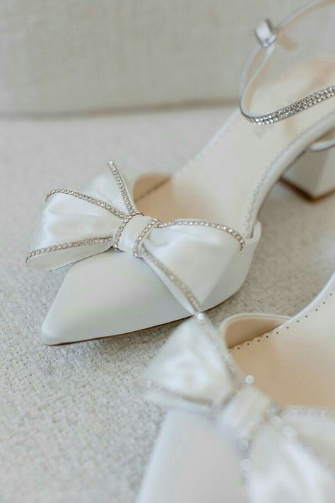 Wedding Shoes With Bow, Shoes With Bows, Small Heel Shoes, Small Heels, Shoes For Wedding, Wedding Heels, Crystal Embellishment, Who Said, Sparkling Crystal