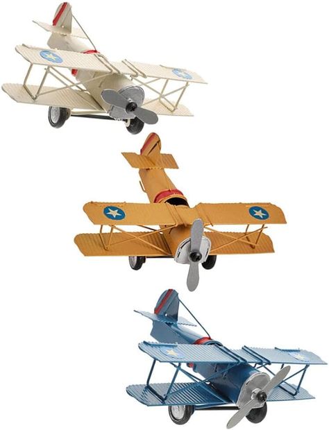 Amazon.com: HOMSFOU Vintage Airplane Ornament 3pcs Metal Plane Aircraft Model Kids Flying Glider Biplane Decoration for Bookshelf Home Desktop : Toys & Games Airplane Ornaments, Biplane Vintage, Vintage Airplane Birthday Party, Airplane Birthday Party Decorations, Retro Airplane, Plane Decor, Vintage Airplane Birthday, Bookshelf Home, Toy Airplane