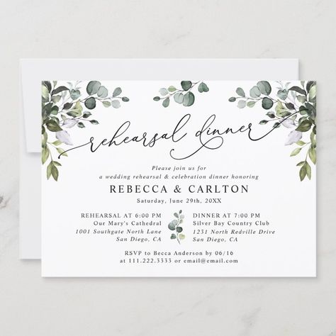 Dusty Blue Watercolor Greenery Rehearsal Dinner Invitation  Zazzle Greenery Engagement Party, Wedding Rehearsal Dinner Invitations, Watercolor Eucalyptus, Rehearsal Dinner Invitation, Watercolor Greenery, Eucalyptus Greenery, Dinner Invitation, Rehearsal Dinner Invitations, Dinner Invitations