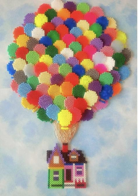 Framed Perler Bead Art, Pearler Bead Wall Art, Colorful Perler Bead Patterns, Perler Bead Home Decor, Pearler Bead Design 3d, Up House Perler Beads, Perler Bead Decor, Disney Perler Bead Patterns Large, Big Perler Bead Patterns